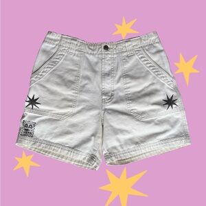 Upcycled Columbia White Women's Cargo Shorts with Handprinted Details